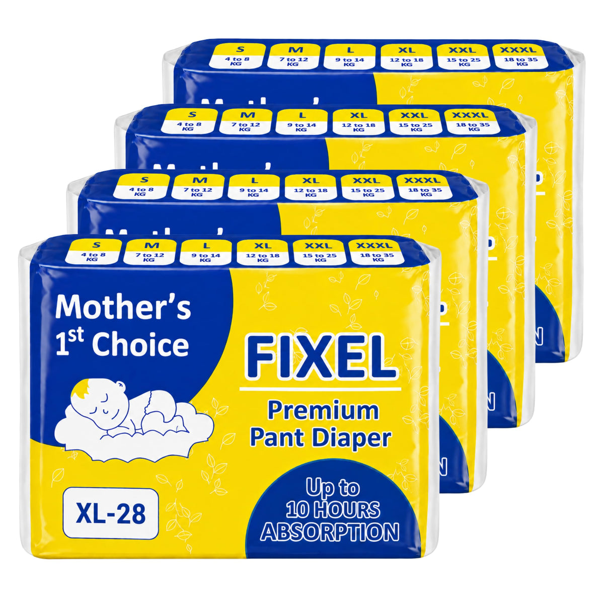 Fixel Baby Diaper Pants Extra Large Xl Size Pack Of 4 (112 Pieces)