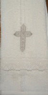 Baby Baptism Towel With Cross Embroidery And Lace