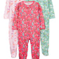 Simple Joys by Carters Toddler Girls 3-Pack Loose Fit Flame Resistant Polyester Footed Pajamas Sleepwear, giraffe/rainbow/flor