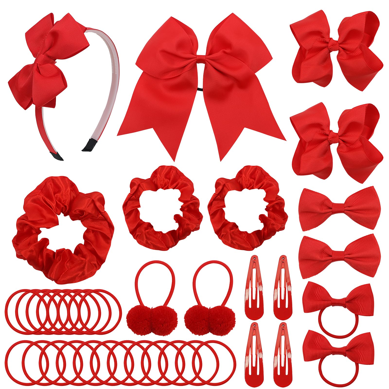 Lacgo Pack Of 37 School Uniform Hair Bow Accessories - Christmas Grosgrain Hair Clips Bow Headband Ribbon Alligator Ponytail Hol