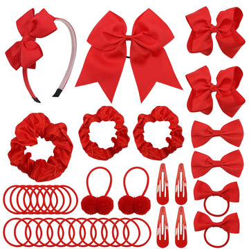 Lacgo Pack Of 37 School Uniform Hair Bow Accessories - Christmas Grosgrain Hair Clips Bow Headband Ribbon Alligator Ponytail Hol