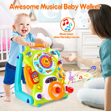 3-in-1 Baby Walker for Boy Girls Sit to Stand Toy Activity Center Drawing Board Infant Toys for 1 Year Old Birthday Gifts 9 12 1