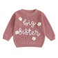Amnnchya Toddler Infant Baby Girl Knit Sweater Big Sister Little Sister Matching Outfits Long Sleeve Pullover Sweatshirt (Pink 3
