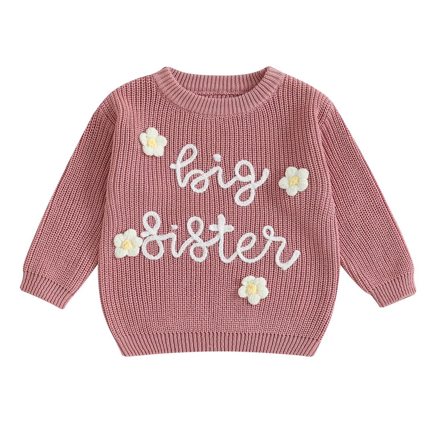 Amnnchya Toddler Infant Baby Girl Knit Sweater Big Sister Little Sister Matching Outfits Long Sleeve Pullover Sweatshirt (Pink 3