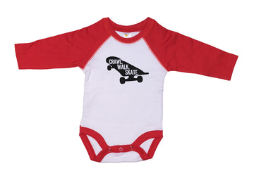 Ebenezer Fire Skateboarding Onesie/Crawl Walk Skate/Raglan Bodysuit/Gift For Newborn (0-3M, Red)