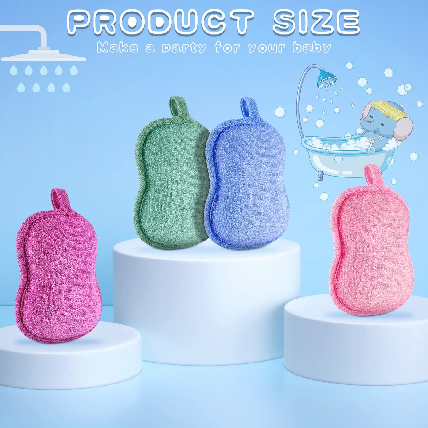 4 Pieces Baby Bath Sponge Cotton Baby Sponge Soft And Absorbent Sponge For Kids Babies Men Women (Red, Purple, Green, Blue)