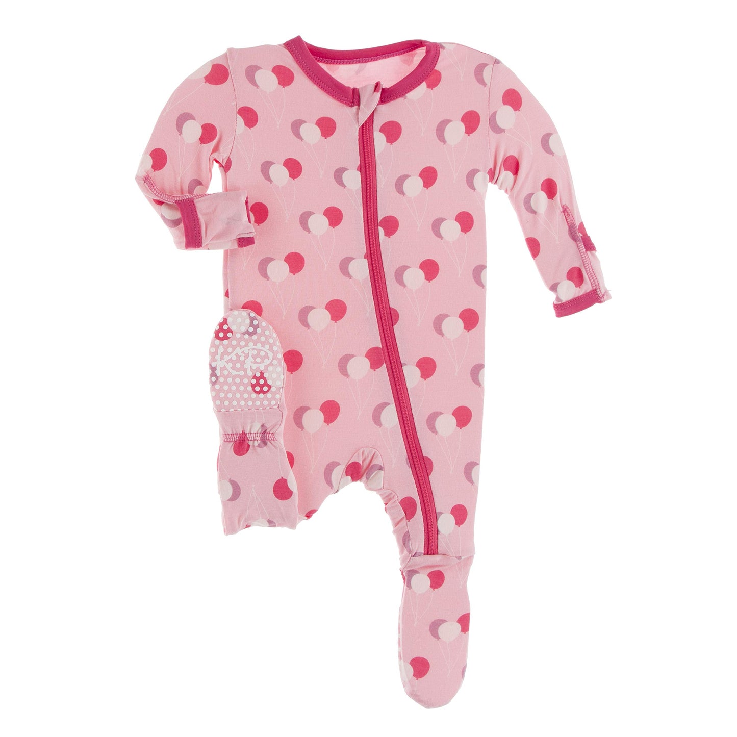 Kickee Footie With Zipper In Celebration Prints, One-Piece Boy Or Girl Baby Clothes, Sleepwear For Babies And Kids (Lotus Birthd