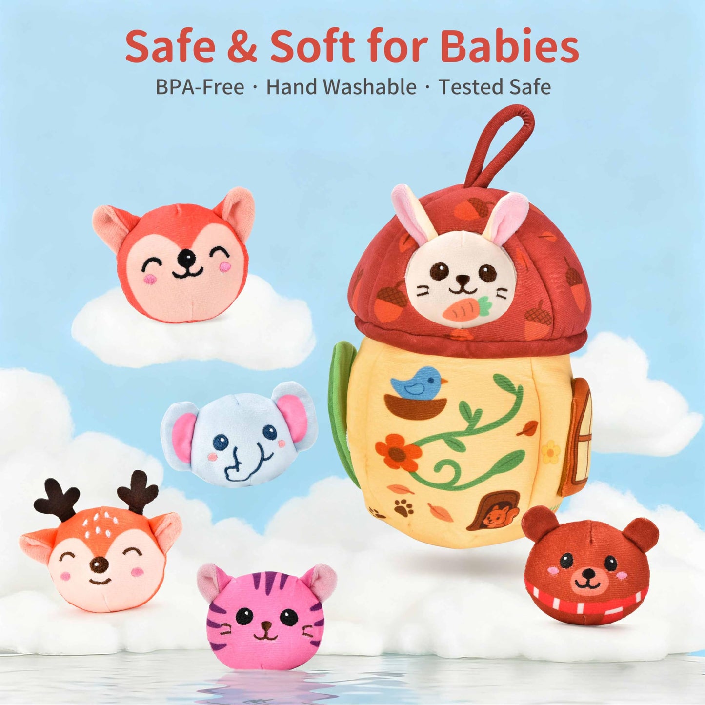 8-in-1 Montessori Toys for 1 Year Old & 6-12 Months Babies - Sensory Developmental Playset with Acorn House, Plush Animals & Clo