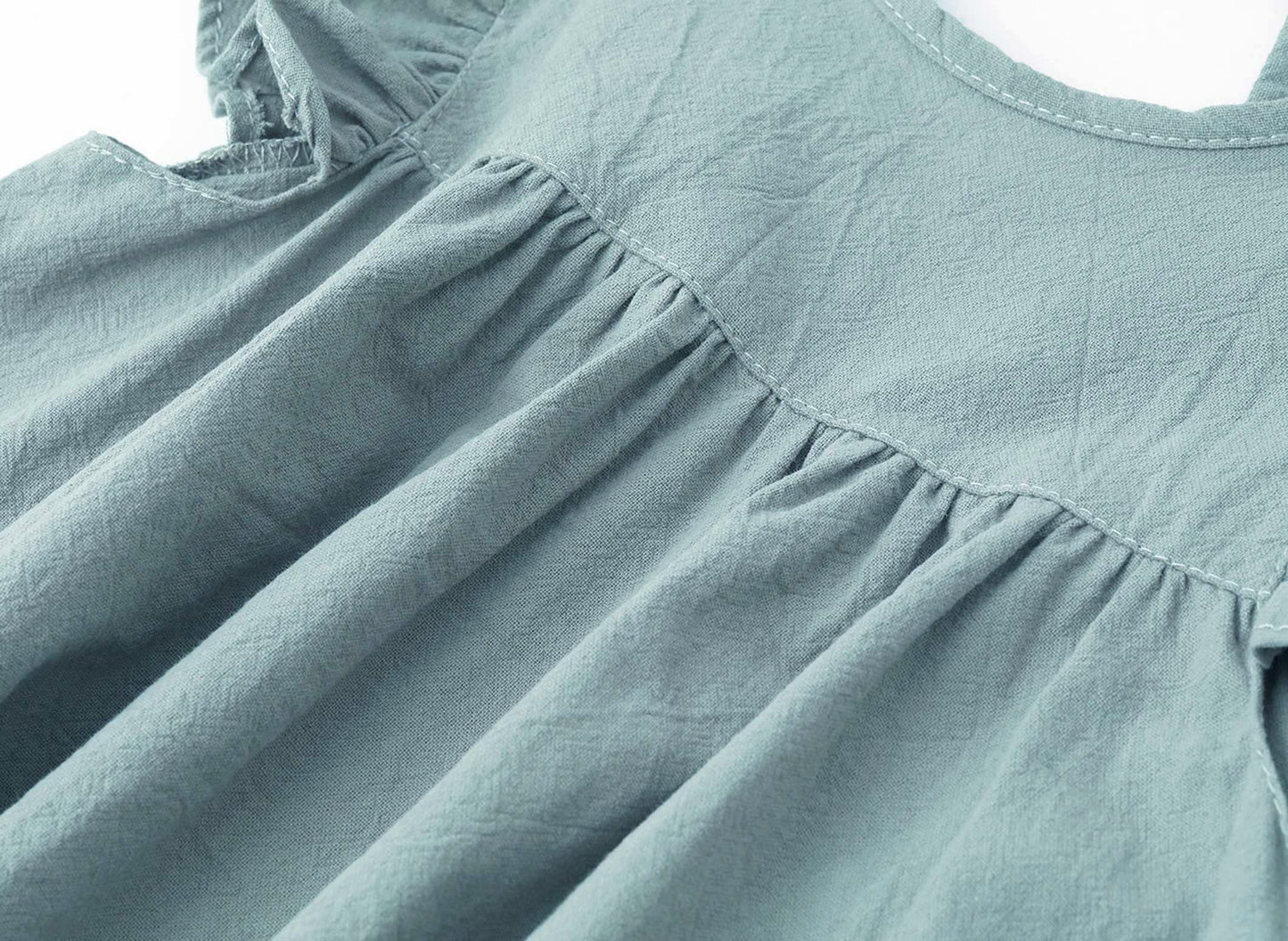 Lyxiof Toddler Baby Girl Cotton Linen Dress Ruffle Sleeve Halter Sleeveless Kids Casual Beach Dresses Blue Green 110Cm