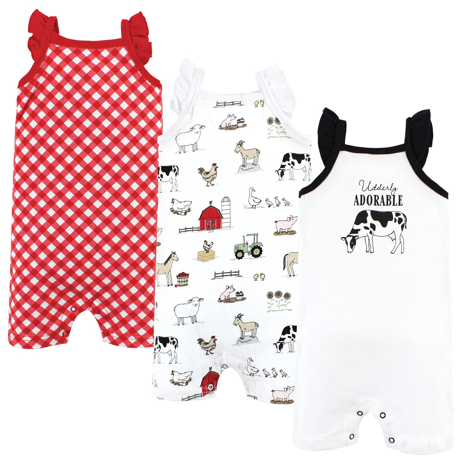 Hudson Baby Unisex Baby Cotton Rompers, Udderly Adorable, 3-6 Months