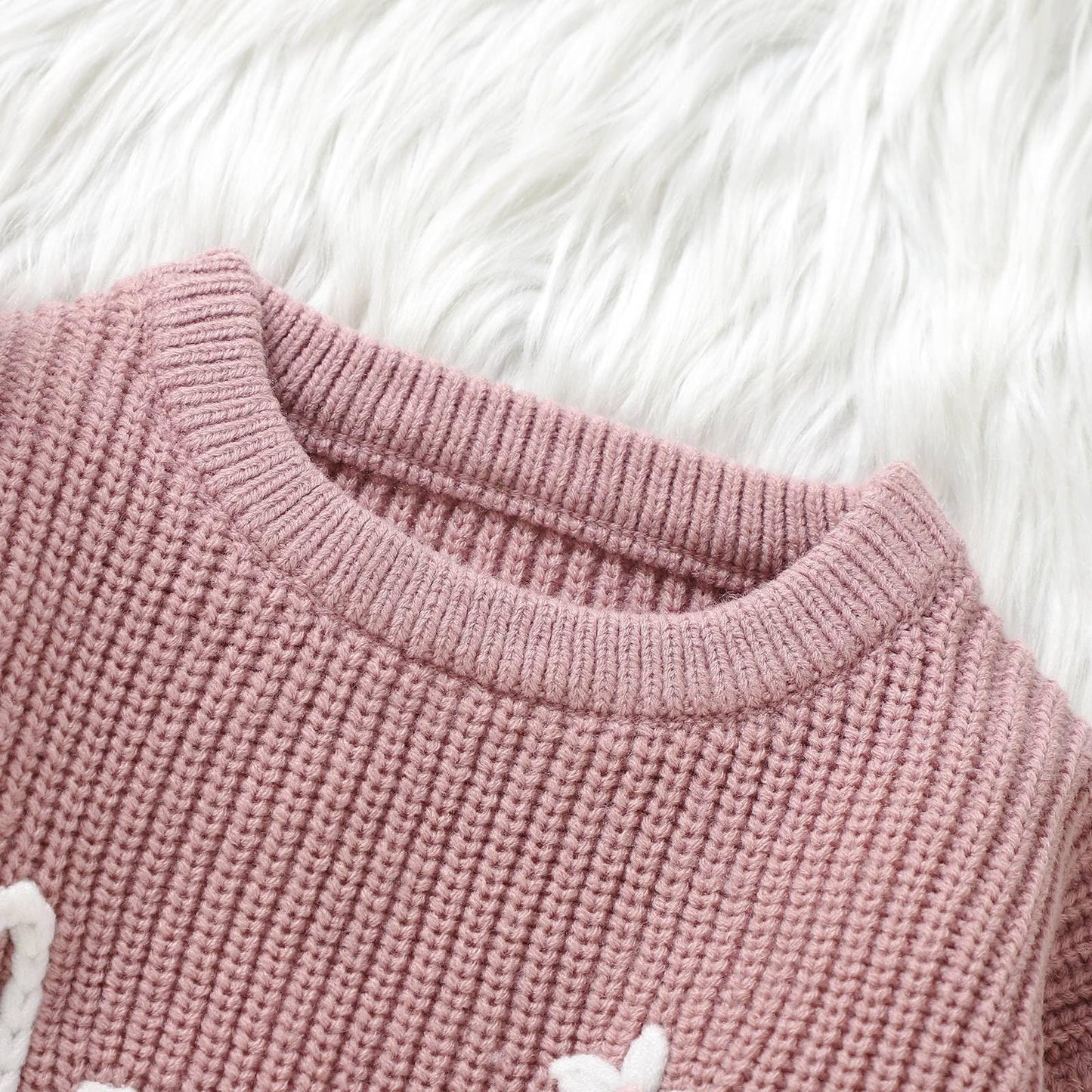My First Valentines Day Baby Girl Outfit Baby Valentines Day Sweater Love Embroidery Knit Pullover Sweatshirt Top(B-Pink,12-18 M