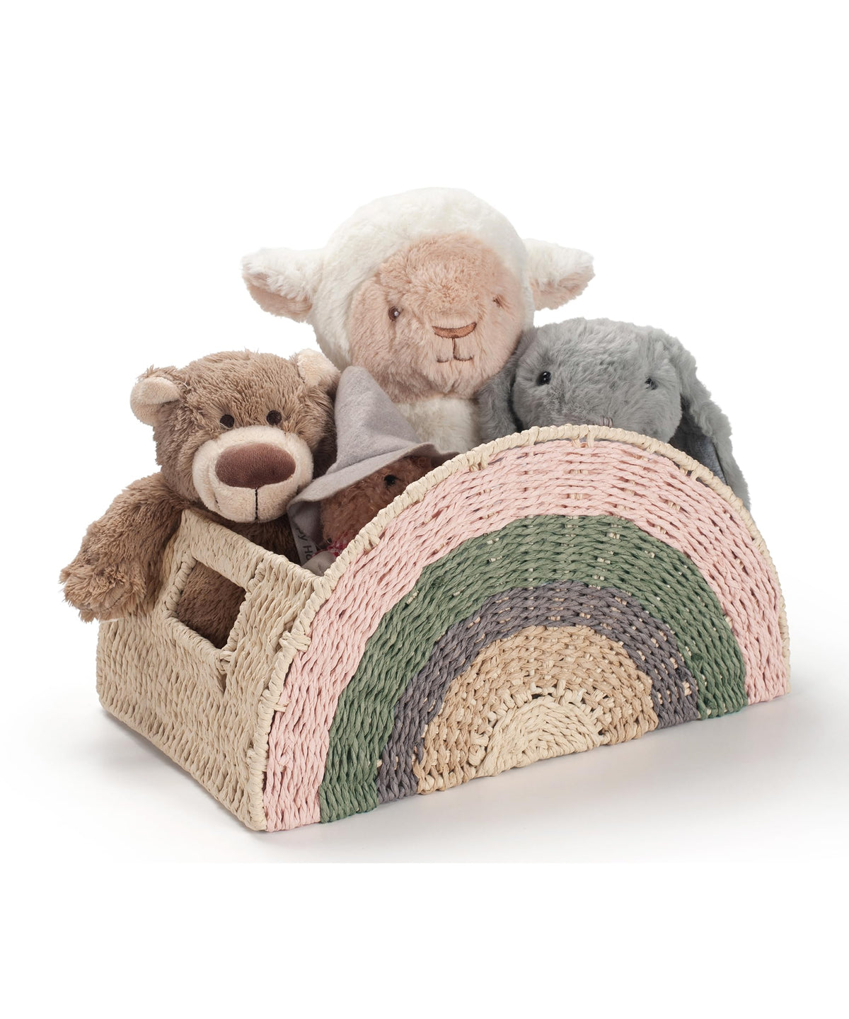 Knitus Rainbow Rope Basket, Handwoven Paper Rope Baby Toy Storage Basket with Handle for Nursery, Diapers, Clothes, Books & Toys