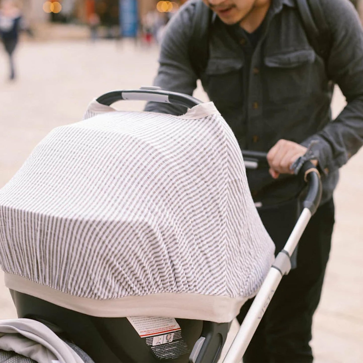 Little Unicorn Breathable Car Seat Canopy | Magnetic Closure Cover & Universal Fit | Protection & Privacy For Baby (Grey Stripe)