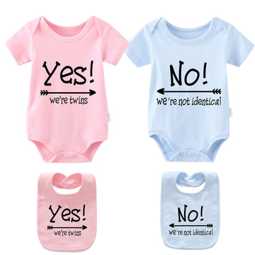 Ysculbutol Baby Twins Bodysuits Yes We Are Twins No We Are Identical Twins Bodysuit Boys Twins Clothes Baby Girls Set(Pb 4-6M)