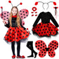 Ikali Girls Ladybug Costume, Halloween Deluxe Animal Fairy Fancy Dress Outfit With Wings (10Pcs Set) 7-8 Years