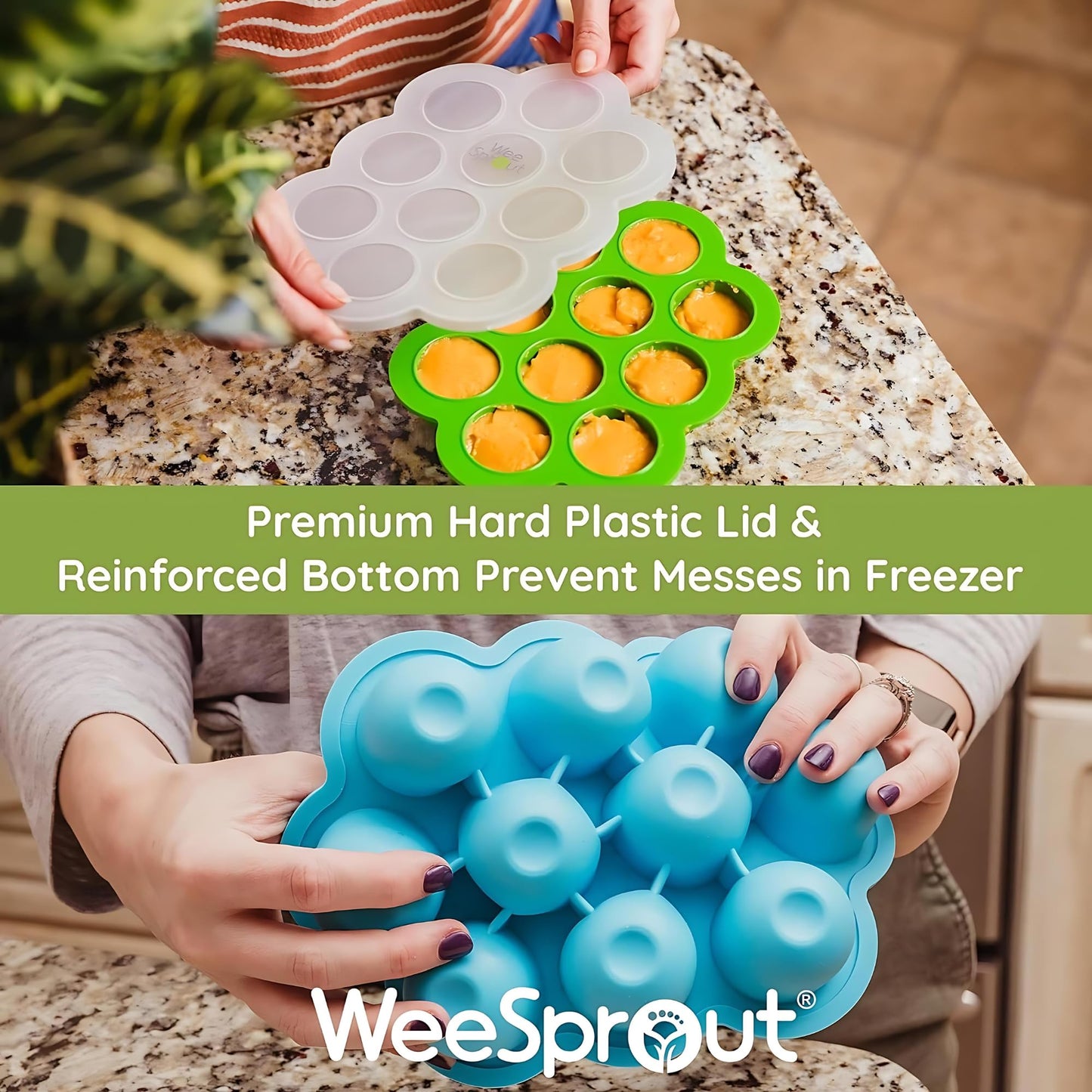 Weesprout Silicone Baby Food Freezer Tray With Clip-On Lid - Perfect Storage Container For Homemade Baby Food, Vegetable & Fruit