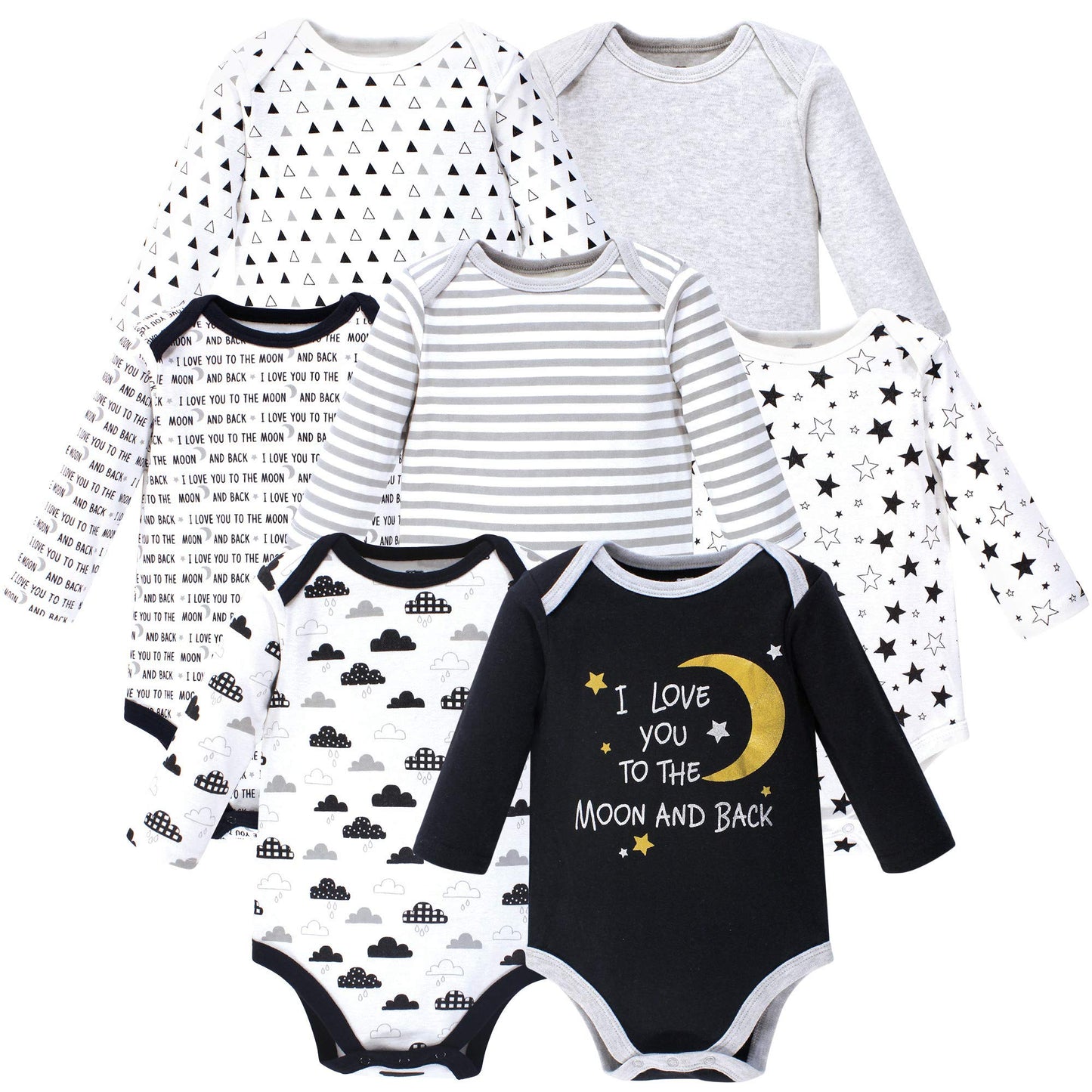 Hudson Baby Unisex Baby Cotton Long-Sleeve Bodysuits, Moon And Back, 12-18 Months Us