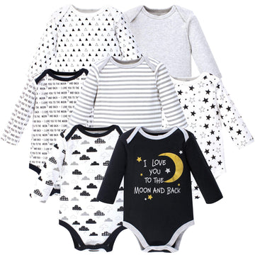 Hudson Baby Unisex Baby Cotton Long-Sleeve Bodysuits, Moon And Back, 6-9 Months Us