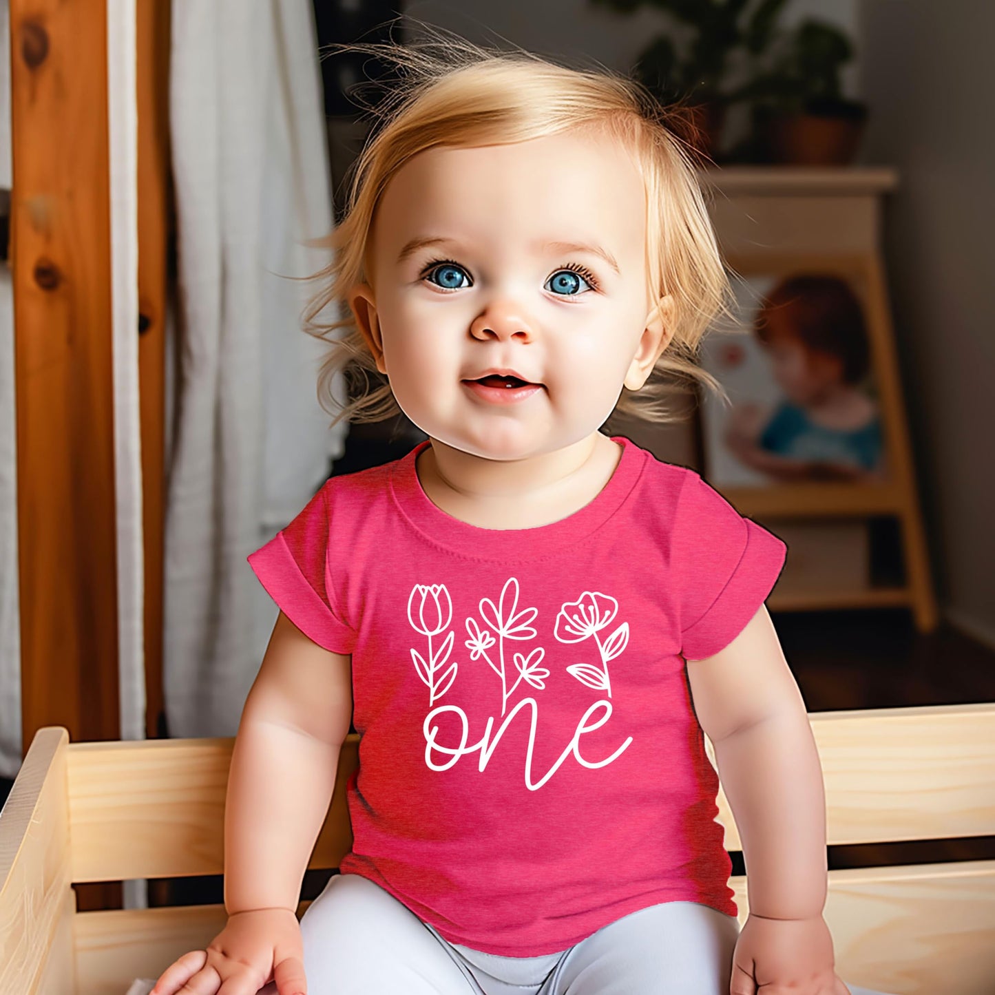 One Floral 1St Birthday Shirt For Baby Girls First Birthday Outfit White On Vintage Pink 12 Months