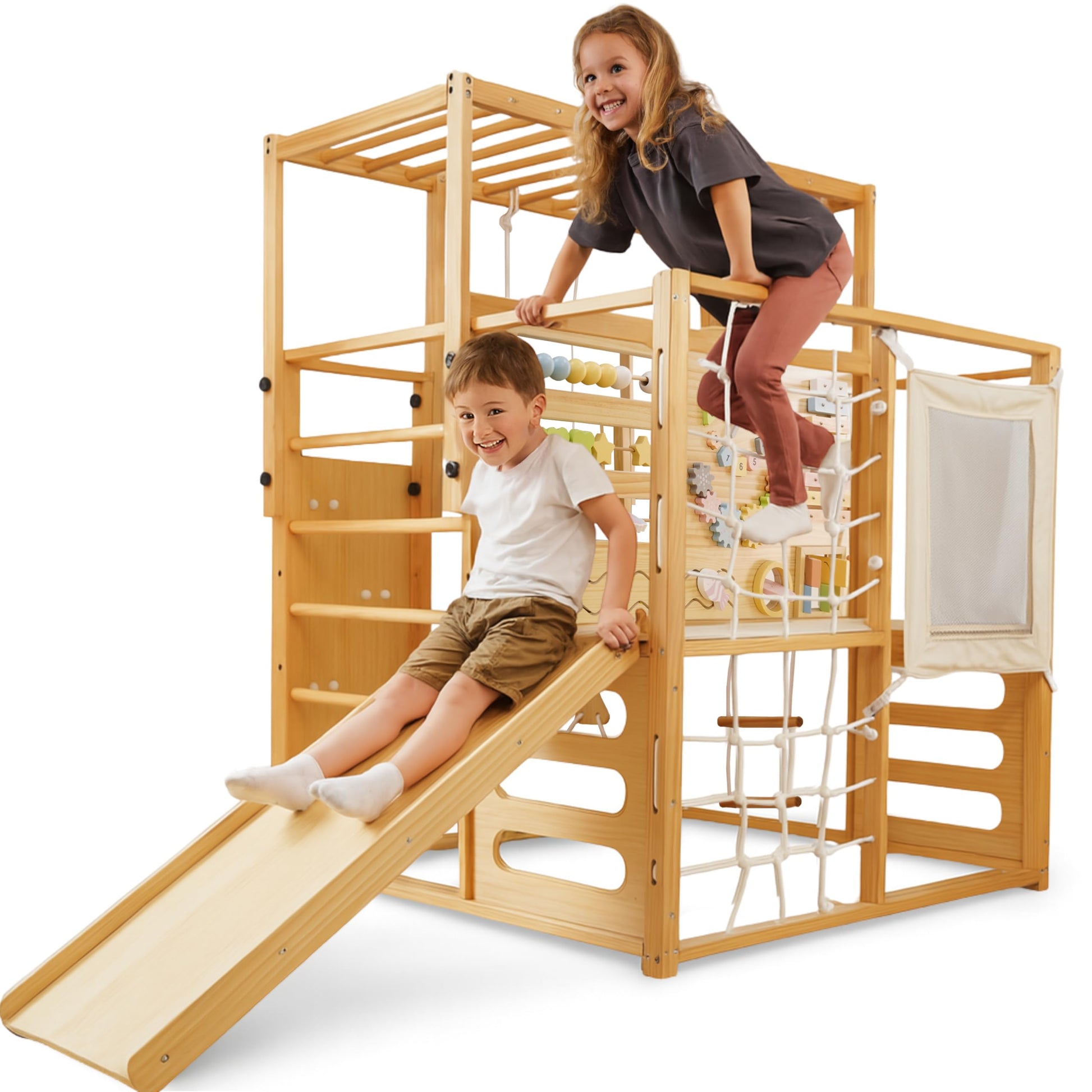 Avenlur Montessori Gym Alpine Wooden Jungle Gym with Indoor Swing, Toddler & Baby Climbing Toys, Rock Wall Perfect for Active Fu