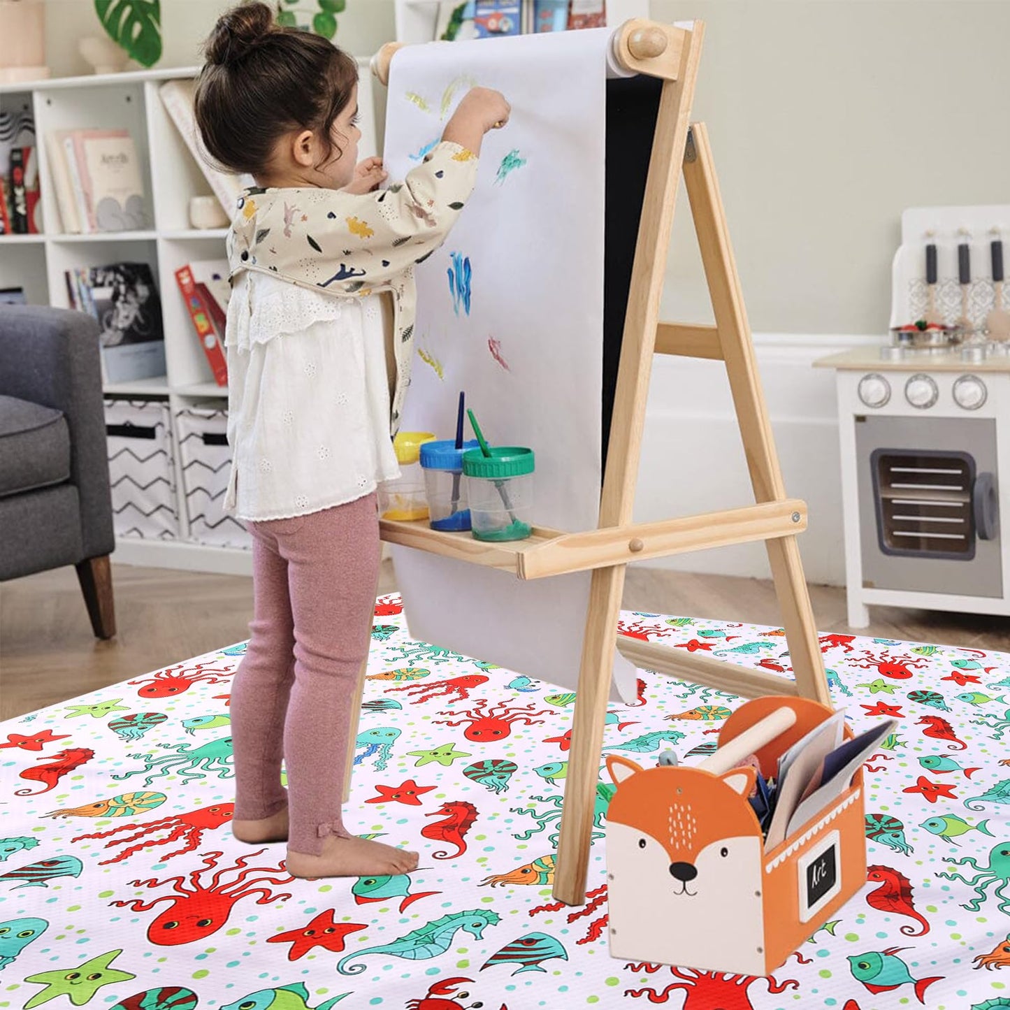 Chicmoments 51'' Babies' Highchair Splat Mat, Toddlers' Non-Slip Floor Mat, Splash Spill Mess Mat For Drawing & Painting With 4