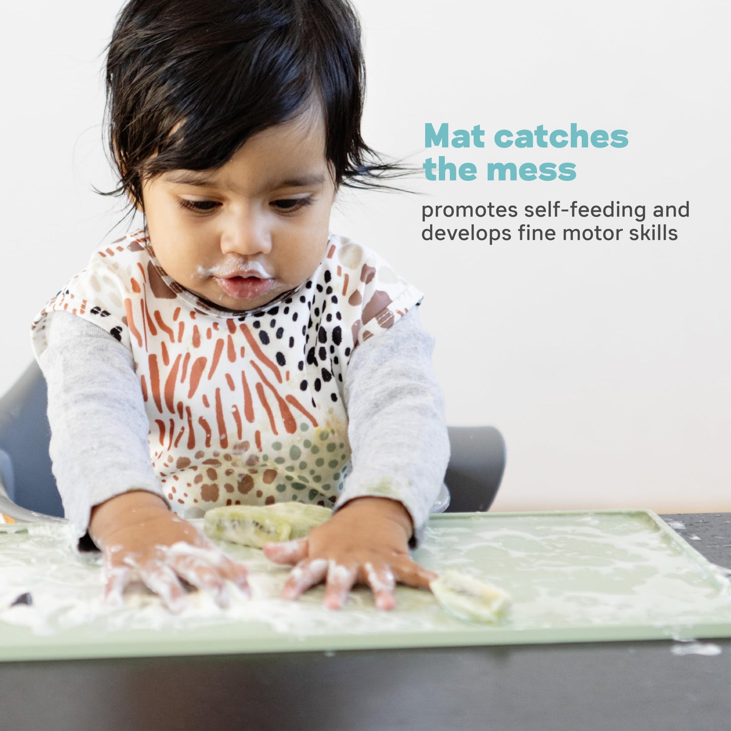 Ezpz Tiny Placemat - 6 Months+ (Pewter) - Non-Slip, 100% Silicone Placemat For Toddlers And Babies - Fits On Most Highchair Tray