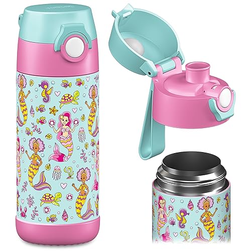 Jarlson    Kids Water Bottle - Mali - Insulated Stainless Steel Water Bottle With Chug Lid - Thermos - Girls/Boys (Mermaid  'Mos