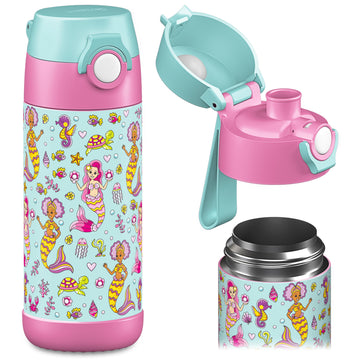 Jarlson    Kids Water Bottle - Mali - Insulated Stainless Steel Water Bottle With Chug Lid - Thermos - Girls/Boys (Mermaid  'Mos