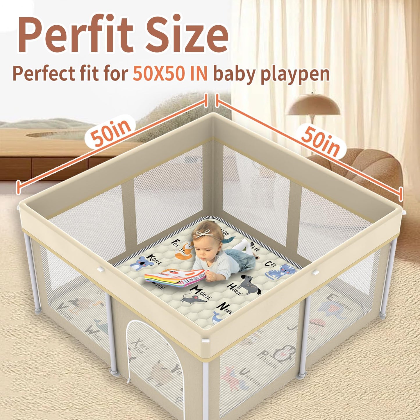 Baby Play Mat 50' X 50', Thickened Soft, Waterproof And Non-Slip Crawling Floor Pad, Machine Washable And Foldable For Floor P