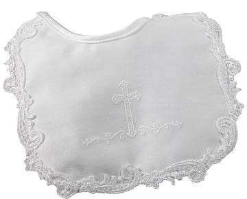 Girls Matte Satin Sreened Cross Bib With Venise Lace