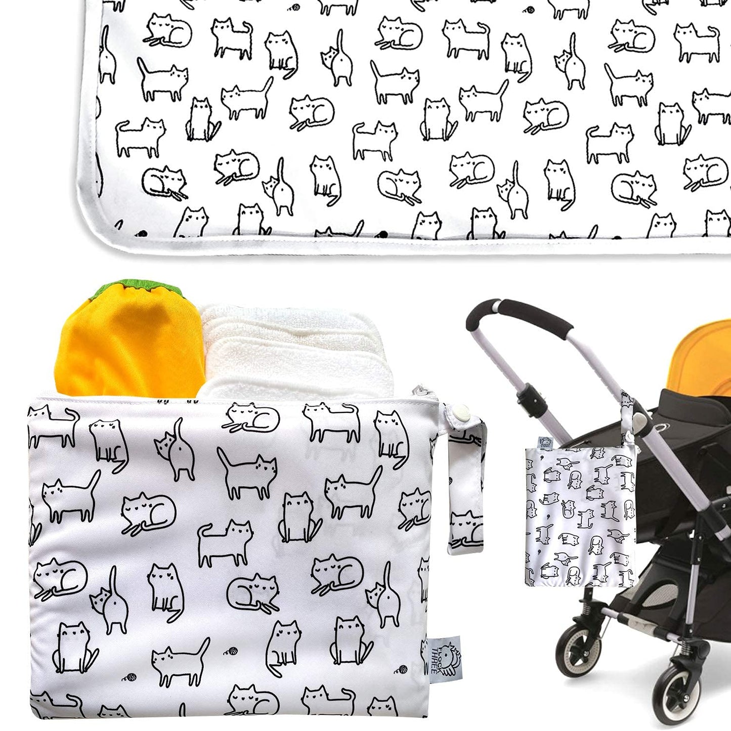 Flock Three Waterproof Baby Diaper Changing Pad With Storage Bag (43.3' X 28.7') Washable Wipeable Reusable Leak Proof Diaper