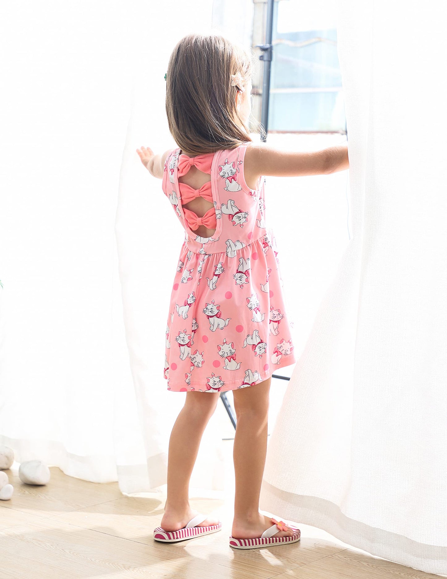 Girls Sleeveless Dress Cat Dress Girls Pink Swing Sundress Baby Girls Backless Bowknot Back To School Dress Girls Cat Outfits Pi