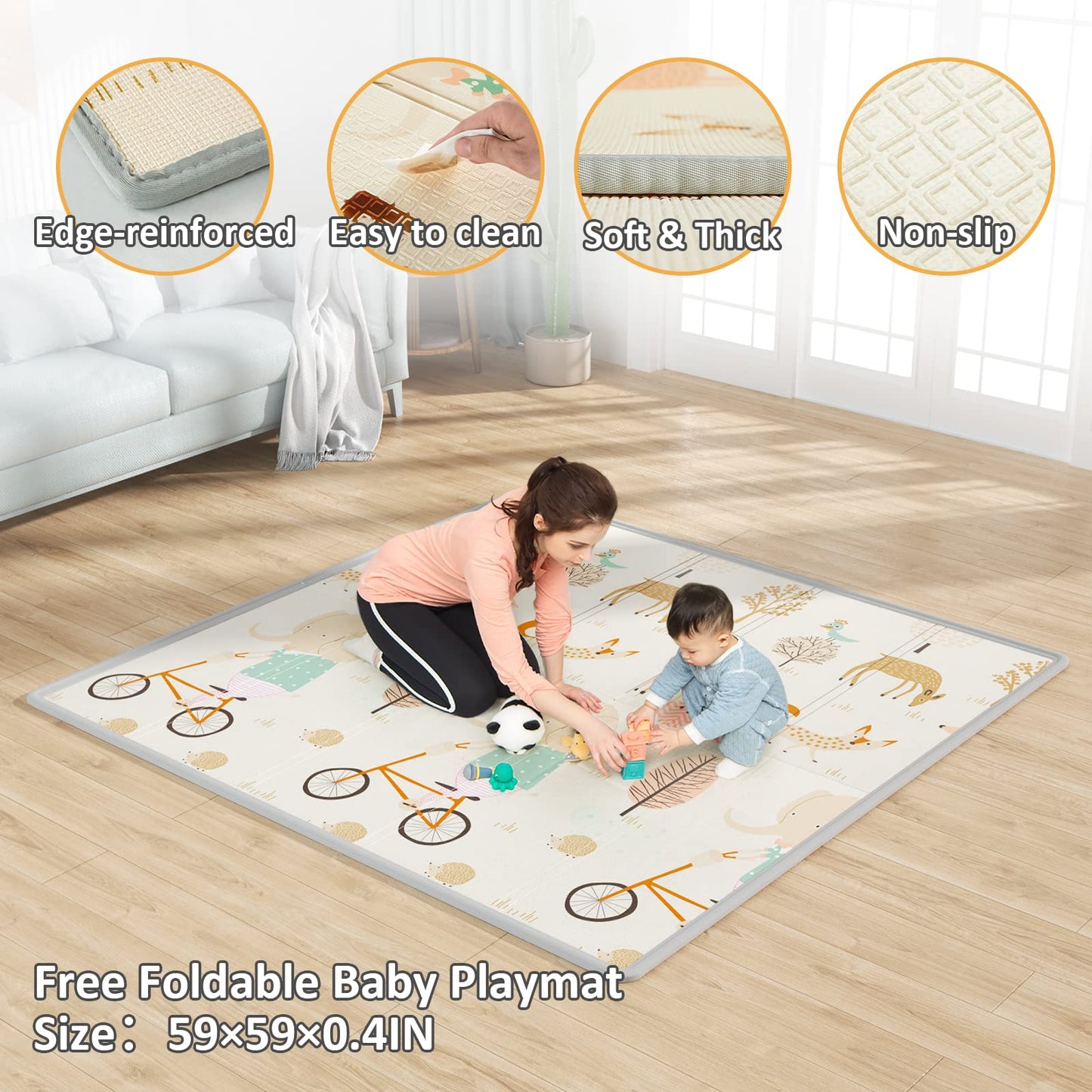 Mloong Baby Playpen with Mat, 59x59 Inches Extra Large Playpen for Babies and Toddlers, Indoor & Outdoor Activity Center, Safety