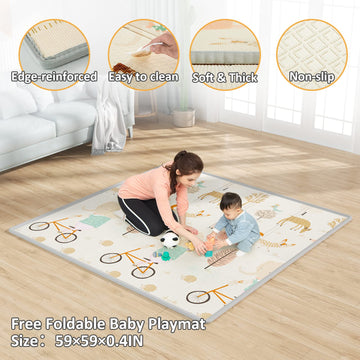 Mloong Baby Playpen with Mat, 59x59 Inches Extra Large Playpen for Babies and Toddlers, Indoor & Outdoor Activity Center, Safety
