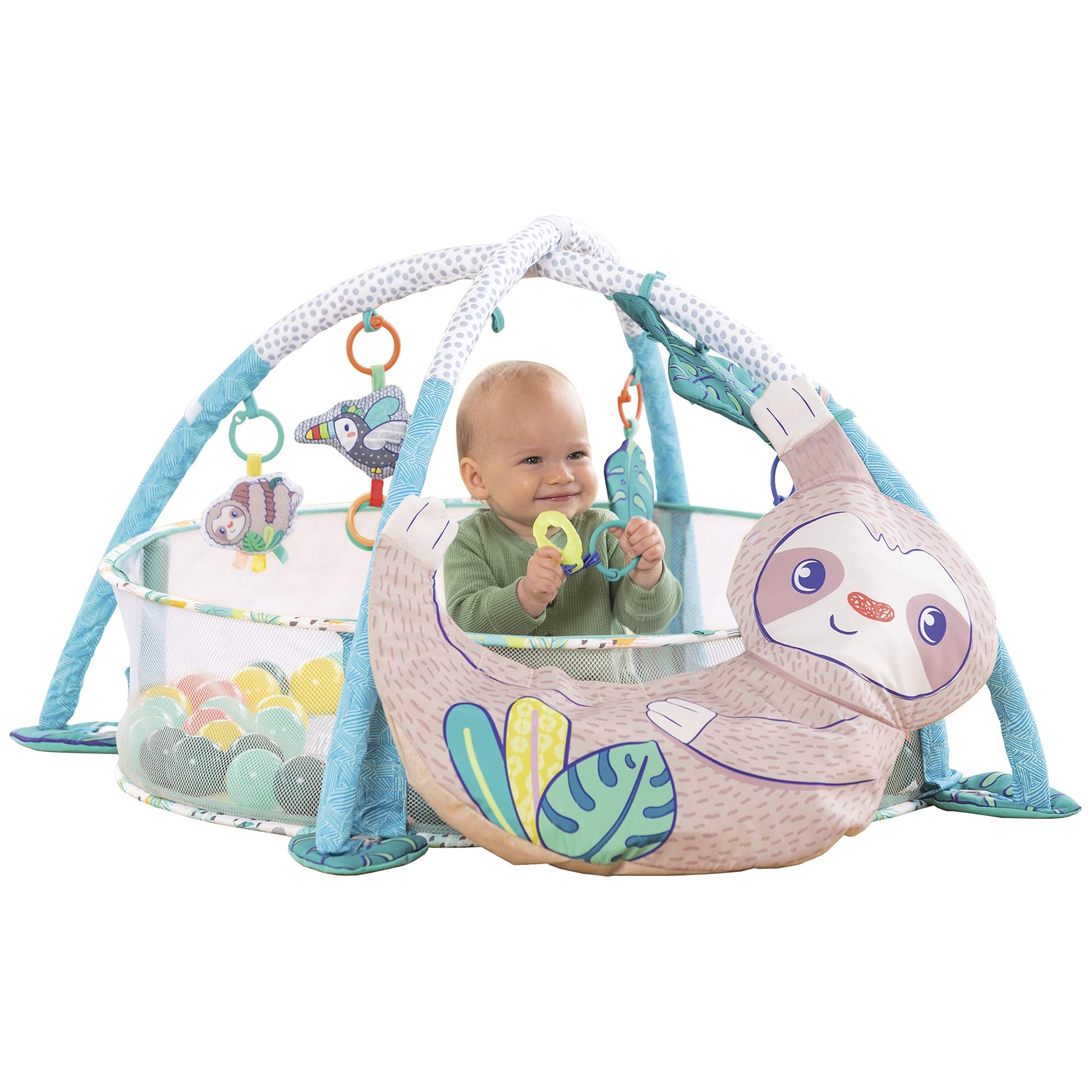 Infantino 4-In-1 Sloth Jumbo - Combination Baby Activity Gym And Ball Pit For Sensory Exploration And Motor Skill Development, F