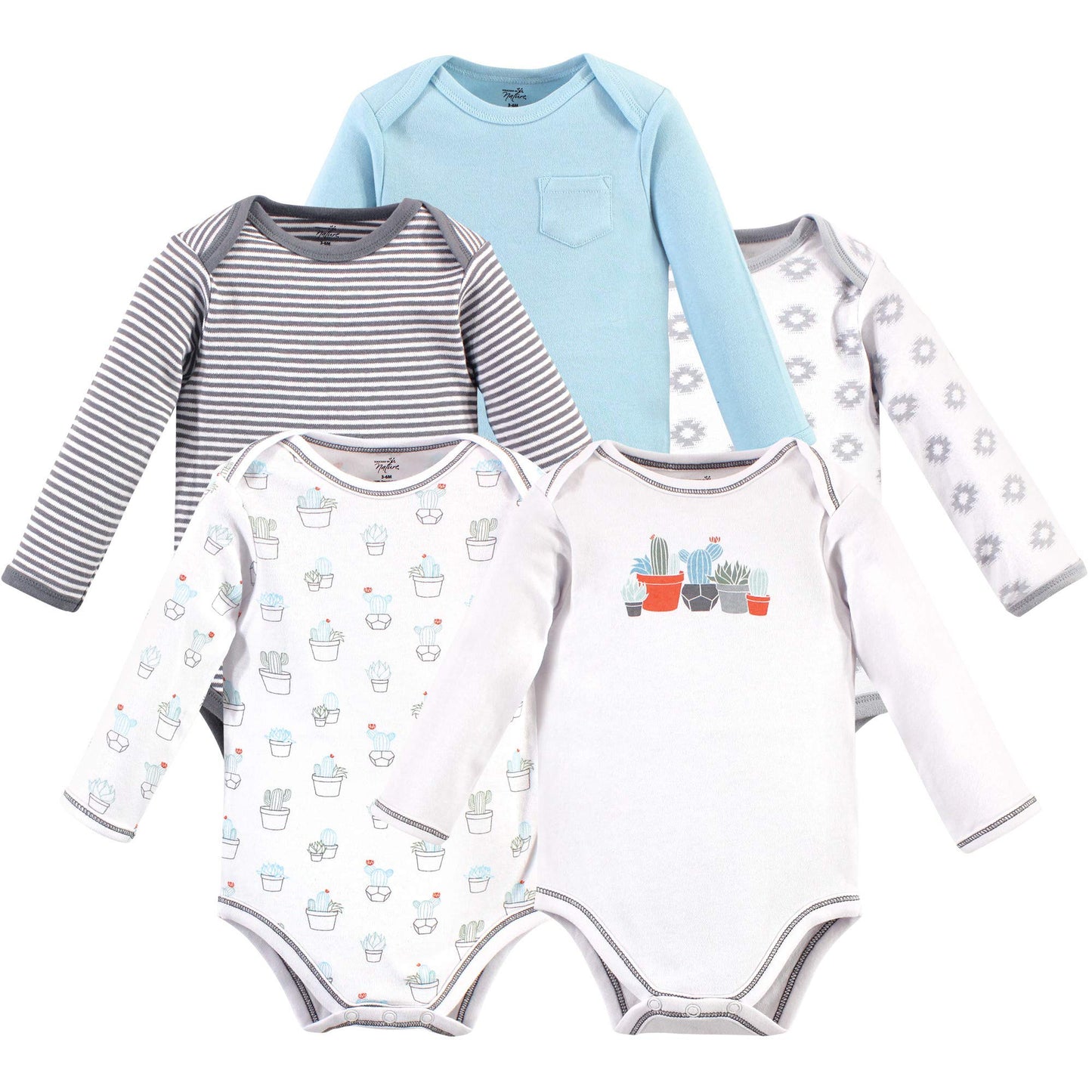 Touched By Nature Baby Organic Cotton Long-Sleeve Bodysuits, Cactus, 18-24 Months