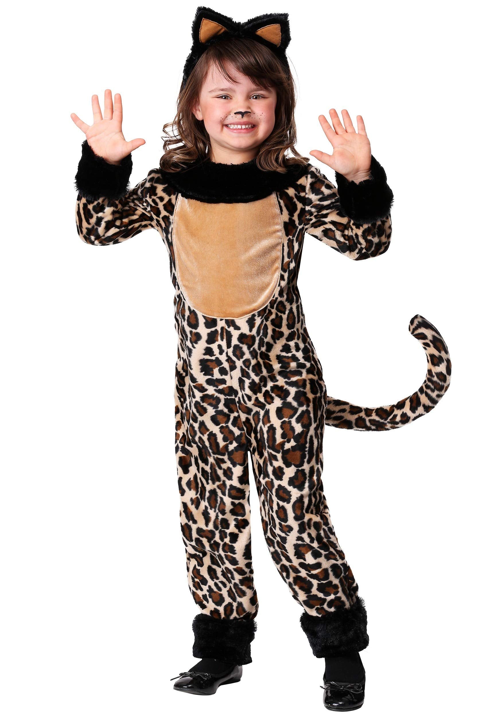 Girl'S Leopard Costume With Headband - Kid'S Jungle Cat Animal Jumpsuit - Child Animal Halloween Costume Xl