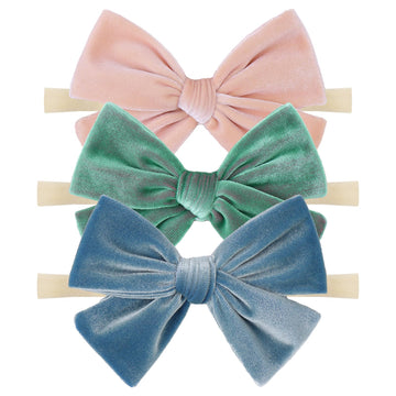 Oneninedream 4'' Baby Velvet Gloss Bows Handmade Headbands Tied Bow Elastic Nylon Hair Accessories For Baby Girls Newborn Infant