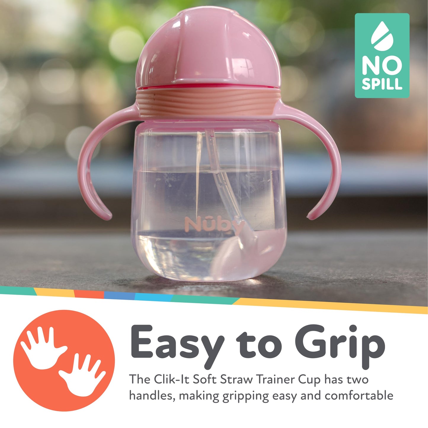 Nuby No-Spill Clik-It Silicone Straw Toddler Cup - (2 Pack) 8 Oz - 360 Weighted Straw Toddler Sippy Cup For 1+ Year Old - Pink/A
