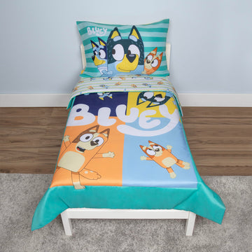 Bluey 4 Piece Toddler Bedding Set - Includes Comforter, Sheet Set - Fitted + Top Sheet + Reversible Pillowcase For Boys Or Girls