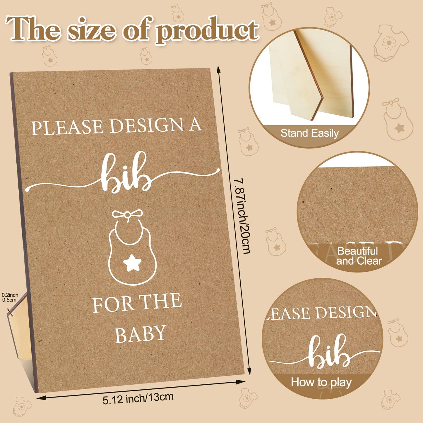 Panitay 100 Pcs Diy Baby Bibs Decorating Kit 50 White Bibs 25 Stencils 24 Fabric Markers 1 Baby Shower Game Sign(Kraft)