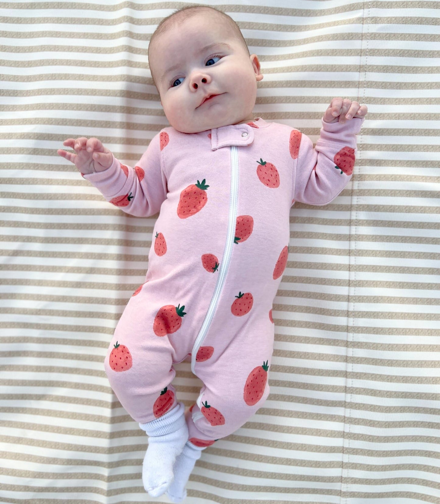 Owlivia Organic Cotton Baby Boy Girl 2-Pack Zip Up Sleep N Play, Footless, Long Sleeve(12-18 Months, Pink Strawberry&White)