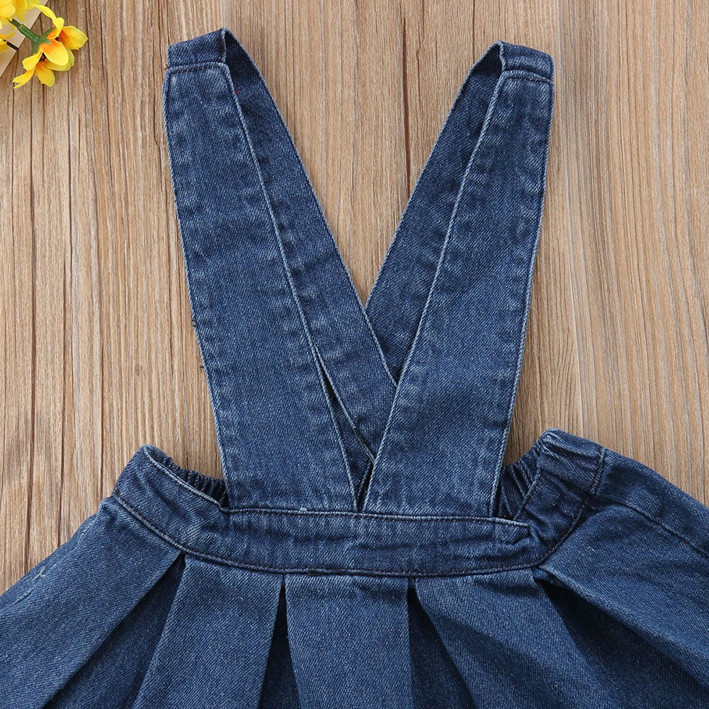 Zaxarra Toddler Baby Girls Strap Suspender Skirt Overalls Dress Outfit (Blue, 3-4 T)