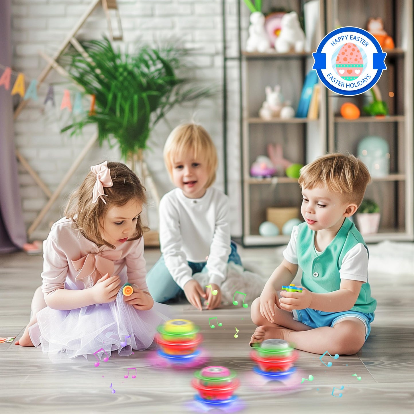 Easter Eggs Toys For Kids, 6 Pack Spinning Tops Toys, Lighting & Singing Colorful Easter Eggs, Easter Toys Party Favor Easter Ba