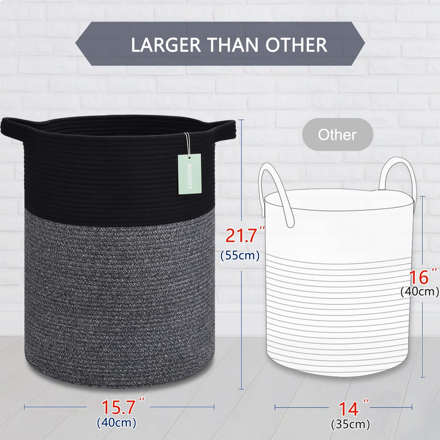 Bosroty Large Laundry Hamper Basket For Clothes 72L, Nursery Hamper, Blanket Basket, Clothes Basket Laundry, Woven Storage Baske