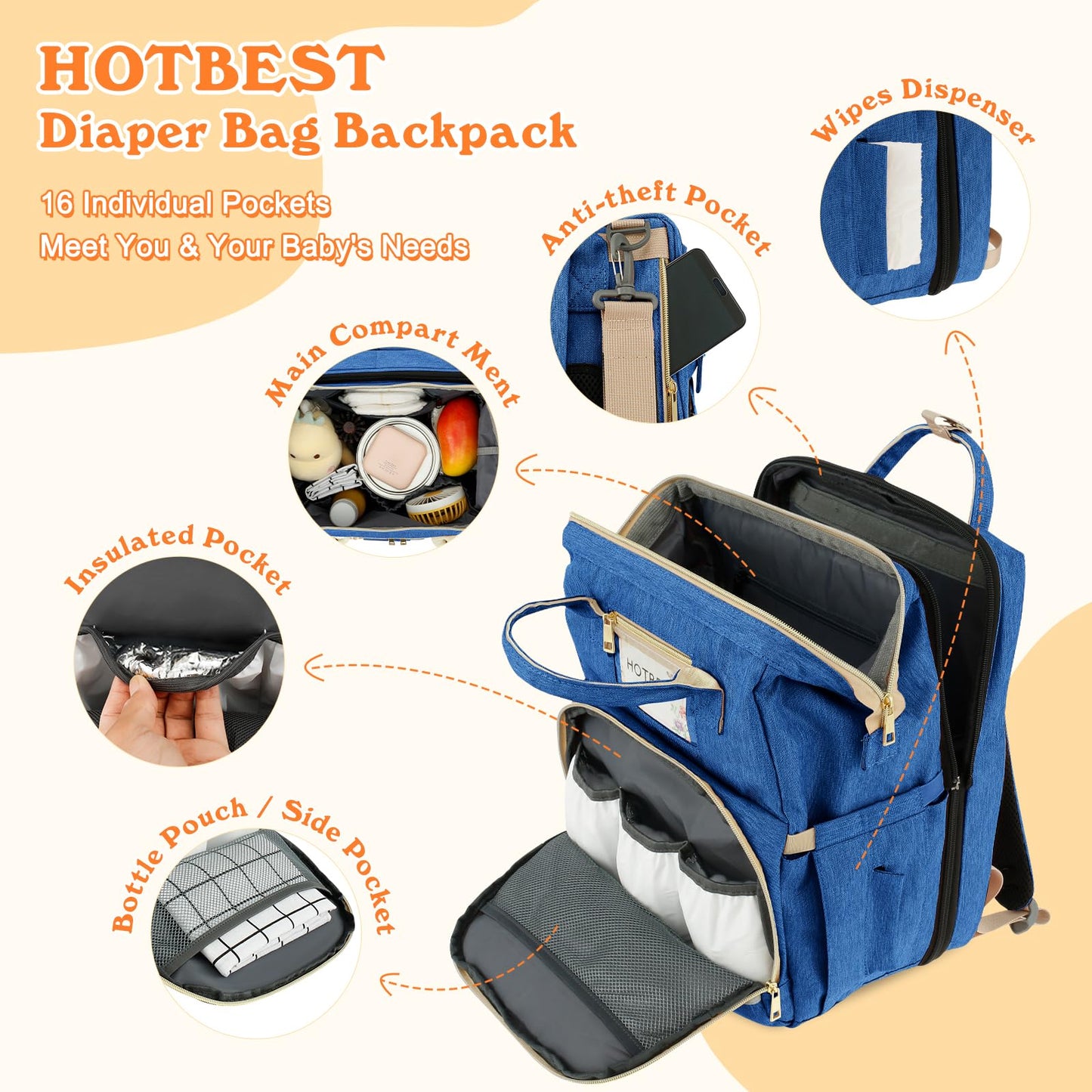 Hotbest Diaper Bag Backpack, Haze Blue, Large