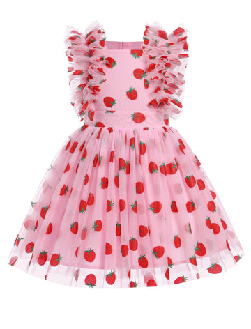 Ibtom Castle Strawberry Dress For Girls 1St Birthday Party Strawberry Tulle Dress Toddler Flower Girl Wedding Pageant Boho Cake
