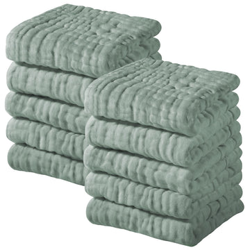 Yoofoss Muslin Baby Washcloths 100% Cotton Face Towels 10 Pack Wash Cloths For Baby 12X12In Soft And Absorbent Baby Wipes (Dark