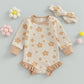 Mersariphy Infant Baby Girl Romper Baby Sweatshirt Romper Long Sleeve Waffle Floral Bodysuit With Headband Fall Winter Outfits (