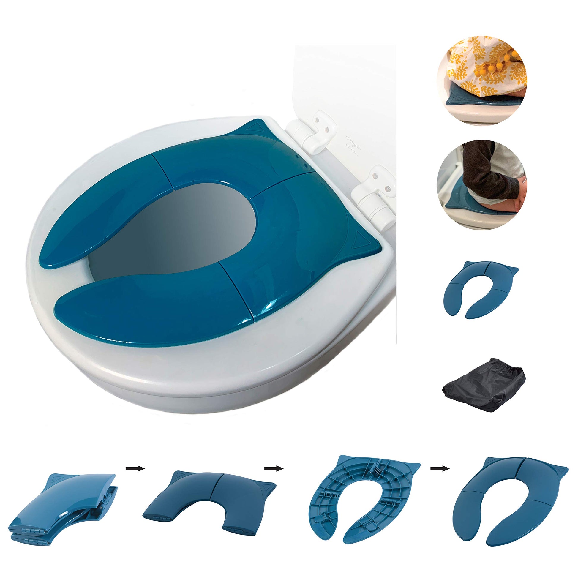Three Little Tots - Modern And Safe Portable Potty Seat, Dark Teal Folding Travel Potty Training Seat For Girls And Boys, Fits R